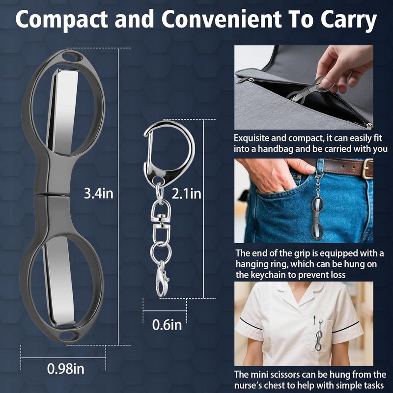 Hapdream 3 Pcs Folding Stainless Steel Portable Mini Badge Scissors with 3 Keychains, Safety Foldable Pocket Travel Small Scissors All Purpose for Nurse Accessories, Travel, Office, Craft, Sewing(Gray Black) - Image 5